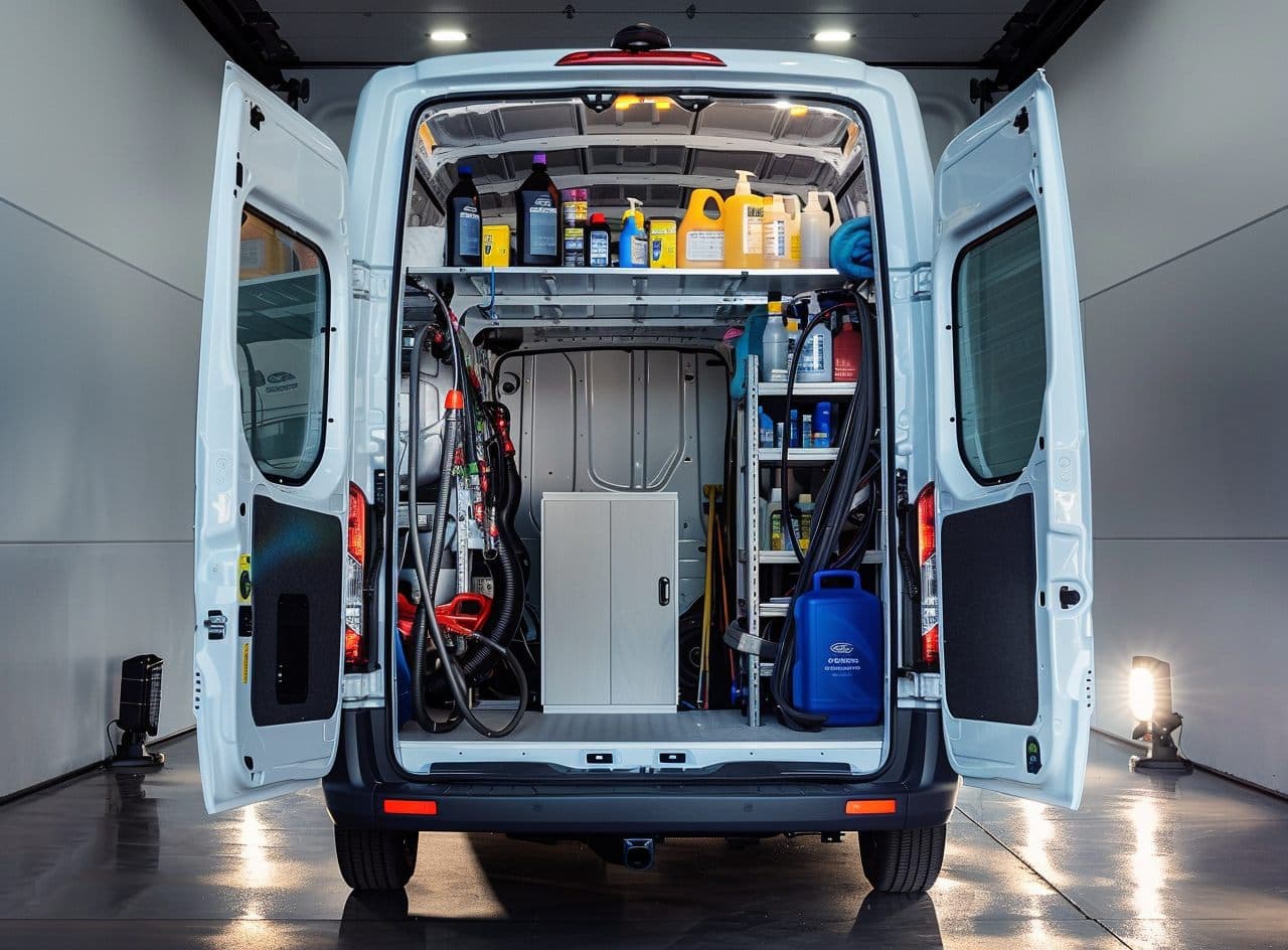 Inside the Henny's Mobile Detailing van — fully equipped professional rig