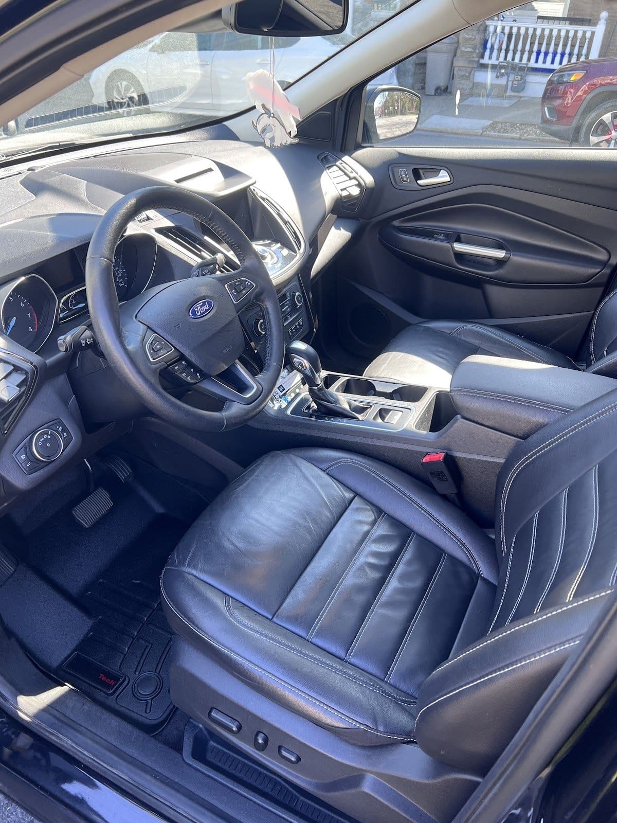 Blue leather seats after full interior detail